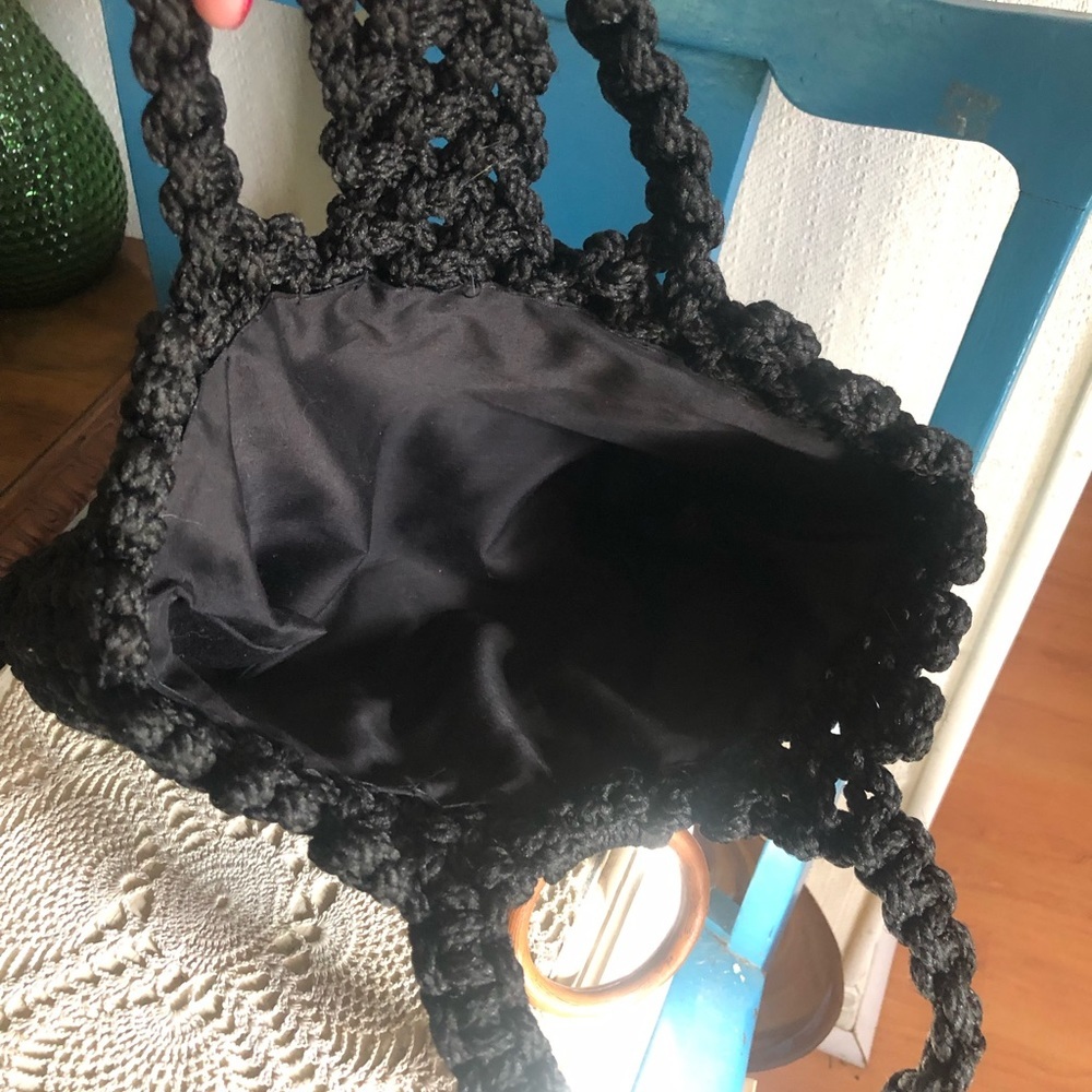 Vintage 1970s Boho Black Macrame Handbag - Picture 6 of 10